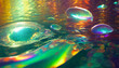 iridescent shapes reflect light on the surface of the water