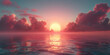 A gigantic Sun touching he horizon in a hazy sunset with all its detail exposure. AI generative