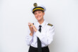 © luismolinero - Airplane caucasian pilot woman isolated on white background applauding after presentation in a conference
