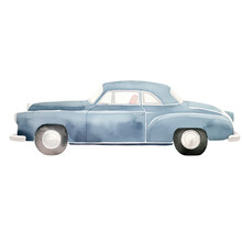 AI-generated Watercolor Blue Car Clip Art Illustration. Isolated Elements On A White Background.