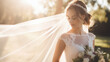 Portrait of a bride with bridal veil, copy space