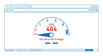 Wall Mural - error 404 abstract website browser design with empty battery. webpage internet security warning to u