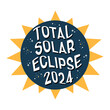 Hand drawn banner total solar eclipse april 8 2024. Vector illustration on dark background.