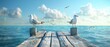 Seagulls atop the pier, silent observers of the sea ,3DCG,high resulution