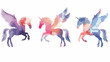 Pegasus watercolor silhouettes icon Flat vector isolated