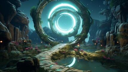 Wall Mural - Aether serpent coils gracefully in an otherworldly oasis