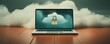 Tan cloud security laptop with lock, technology background texture pattern design backdrop with copy space for photo, cyber security hacker data tech concept