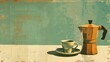 Vintage poster of a Geyser coffee maker and coffee cup.