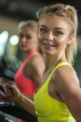 Wall Mural - Woman in Yellow Top on Treadmill