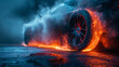 Car tires with copy space, an illustrative concept for auto parts business and car repair shop
