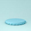 Minimal unique blue modern product platform pedestal podium isolated on blue pastel color or cyan background with shadow 3D rendering