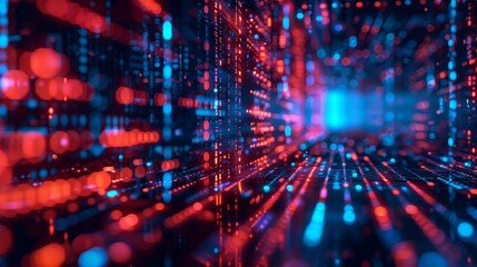 Wall Mural - a computer generated image of a red and blue tunnel with a blue light at the end. the tunnel is fill