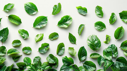 Wall Mural - Green tree leafs fallen at the bottom of a screen, show only the leafs. AI generative
