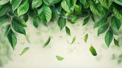 Wall Mural - Green tree leafs fallen at the bottom of a screen, show only the leafs. AI generative