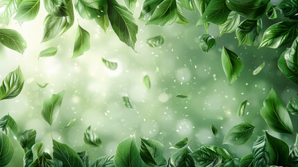 Wall Mural - Green tree leafs fallen at the bottom of a screen, show only the leafs. AI generative