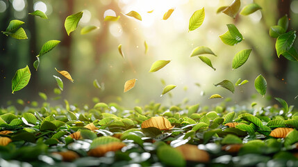 Wall Mural - Green tree leafs fallen at the bottom of a screen, show only the leafs. AI generative