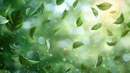 Wall Mural - Green tree leafs fallen at the bottom of a screen, show only the leafs. AI generative