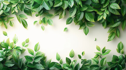 Wall Mural - Green tree leafs fallen at the bottom of a screen, show only the leafs. AI generative