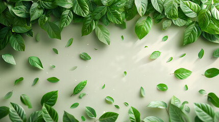 Wall Mural - Green tree leafs fallen at the bottom of a screen, show only the leafs. AI generative