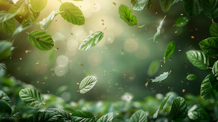 Wall Mural - Green tree leafs fallen at the bottom of a screen, show only the leafs. AI generative