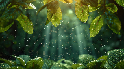 Wall Mural - Green tree leafs fallen at the bottom of a screen, show only the leafs. AI generative