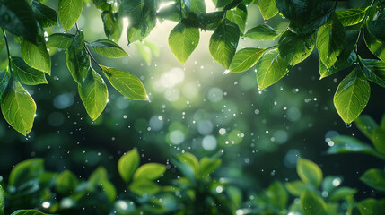 Wall Mural - Green tree leafs fallen at the bottom of a screen, show only the leafs. AI generative