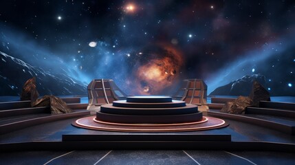 Wall Mural - 3d podiums in a cosmic setting