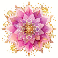 Poster - A beautiful pink Mandala with gold accents. The flower is surrounded by gold and pink swirls, giving it a sense of elegance and grace. The gold accents add a touch of luxury