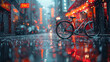 Raindrops create a mesmerizing spectacle around a parked bicycle, transforming the city into a canvas of liquid art-2
