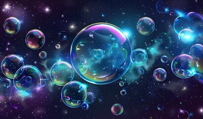 Wall Mural - soap bubbles on a cosmic background. the concept of fantasy and boundlessness.