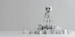 Sturdy Robotic Figure Stands Resolute on Cubic Pedestal Against Minimal Backdrop