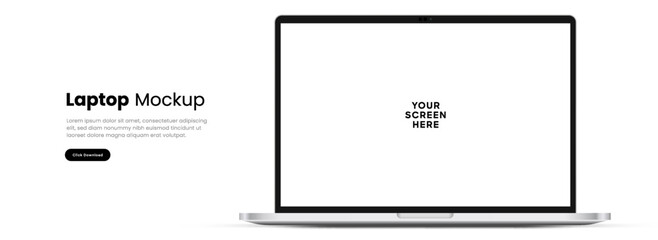 Poster - Modern laptop mockup front view on white background. Notebook mockup device mockup for ui ux app and website presentation Stock Vector.