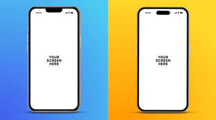 Leinwandbilder - 3D realistic high quality smartphone mockup with isolated background. Smart phone mockup collection. Device front view. 3D mobile phone with shadow on white background.