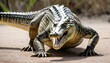 A-Crocodile-With-Its-Tail-Arched-Ready-To-Strike-