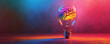 Creative Brainstorming: Brain Light Bulb with Neon Glow