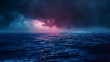 A stormy sea under a dramatic sky illuminated by an ethereal glow, showcasing nature’s power and beauty.