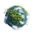 Green forest planet ecofriendly earth with white clouds on PNG transparent background.