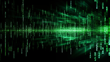 High-Speed Green Binary Code Data Stream on Dark Background