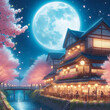 푸른 달과 벚꽃이 어우러진 카페