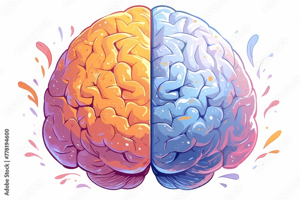 A colorful brain with half of it being creative and the other side ...