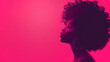 African woman banner  with afro hair illustration for fashion with copy space on pink background.  generative ai