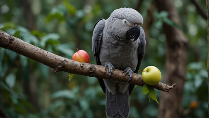 Sticker - gray parrot in the jungle 