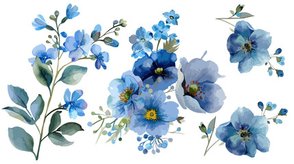 Wall Mural - vector watercolor blue green floral bouquet collection