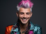 Fototapeta Do akwarium - Man With Pink Hair and Leather Jacket