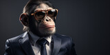 Fototapeta Lawenda - portrait of a monkey in business suit with thump up, in the style of photobashing сreated with Generative Ai