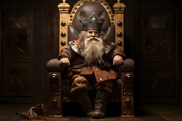 dwarf in his thrown, king dwarf, fantasy style dwarf sitting on his throne
