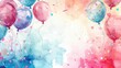 Delicate Watercolor Birthday Border with Floating Balloons and Scattered Confetti Evoking Festive