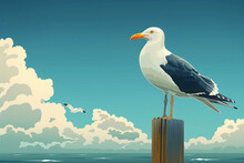 Seagull Clipart Perched On A Wooden Post