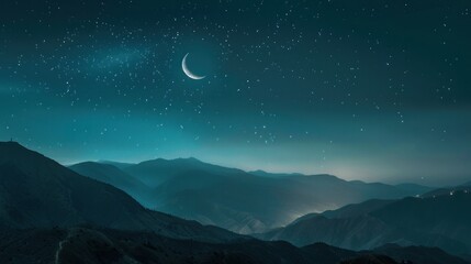 Wall Mural -  A panoramic view of the night sky adorned with the moon and stars