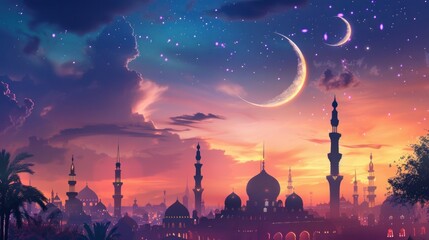 Wall Mural - An evocative image capturing the moment of the Ramadan moon sighting